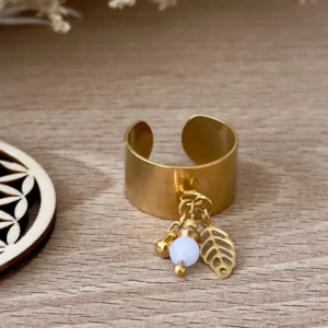 Bague Éclat Nature 10 dorée calcédoine – bague ajustable acier inoxydable