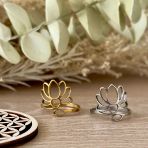 Bague Fleur de Lotus acier inoxydable dorée et argentée