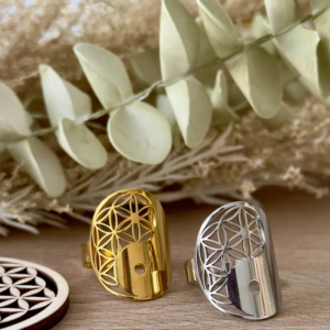 bague harmonie yin yang fleur de vie acier inoxydable dorée et argentée bijou symbolique