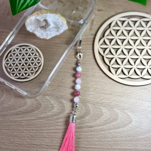 Bijou de téléphone en pierres naturelles – howlite, rhodonite, quartz rose - modèle guérison émotionnelle
