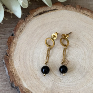 boucles d’oreilles pierre naturelle personnalisées acier doré maillon - agate noire