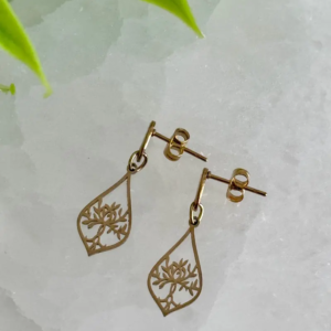 Boucles d’oreilles Racines d'âme dorées – motif arbre de vie ajouré, bijou en acier inoxydable doré Kti Pearl Bijoux