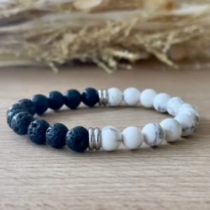 bracelet calme et ancrage homme en howlite et pierre de lave 8 mm