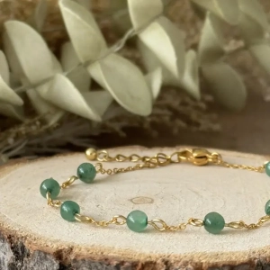 bracelet aventurine verte 4 mm sur chaîne fine acier inoxydable doré