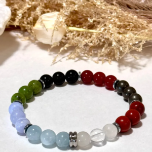 bracelet chemin de vie souplesse naturelle 8 mm argenté perles groupées pierres naturelles vue rapprochée