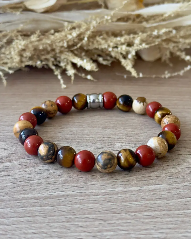 bracelet énergie et protection homme en œil de tigre jaspe et pierres naturelles