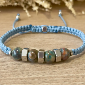 Bracelet homme agate océan macramé bleu Le Nexus bracelet réglable pierre naturelle acier inoxydable