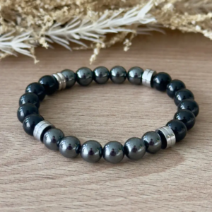 Bracelet homme hématite tourmaline noire 8 mm L’Atlas ancrage protection pierres naturelles