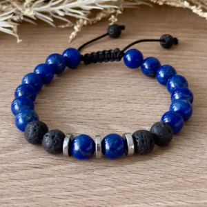 Bracelet homme lapis lazuli pierre de lave macramé Le Juste pierres naturelles réglable