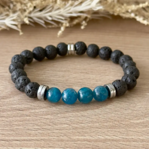 Bracelet homme pierre de lave apatite 8 mm L’Horizon ouverture pierres naturelles bracelet élastique