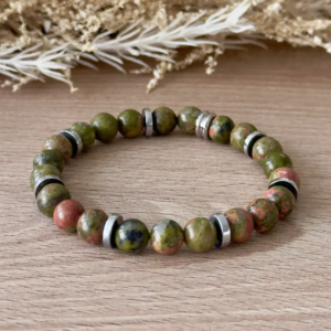 Bracelet homme unakite 8 mm Le Calma pierres naturelles sérénité bracelet élastique