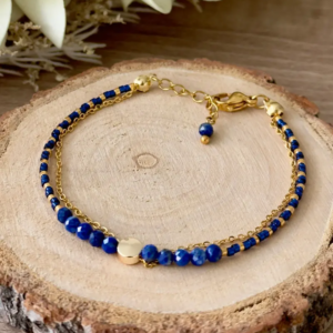 bracelet lapis lazuli femme melody avec perles miyuki bleu et doré en acier inoxydable