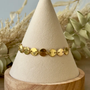 bracelet acier inoxydable doré Octana avec pastilles alignées effet structuré et régulier
