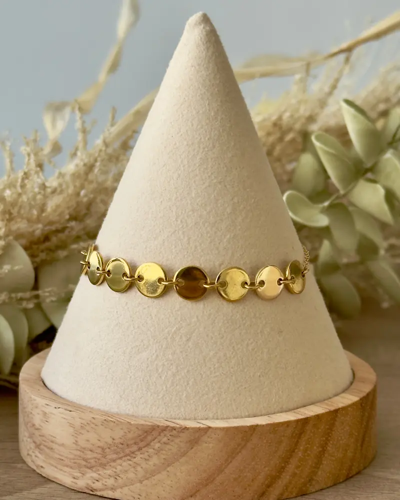 bracelet acier inoxydable doré Octana avec pastilles alignées effet structuré et régulier