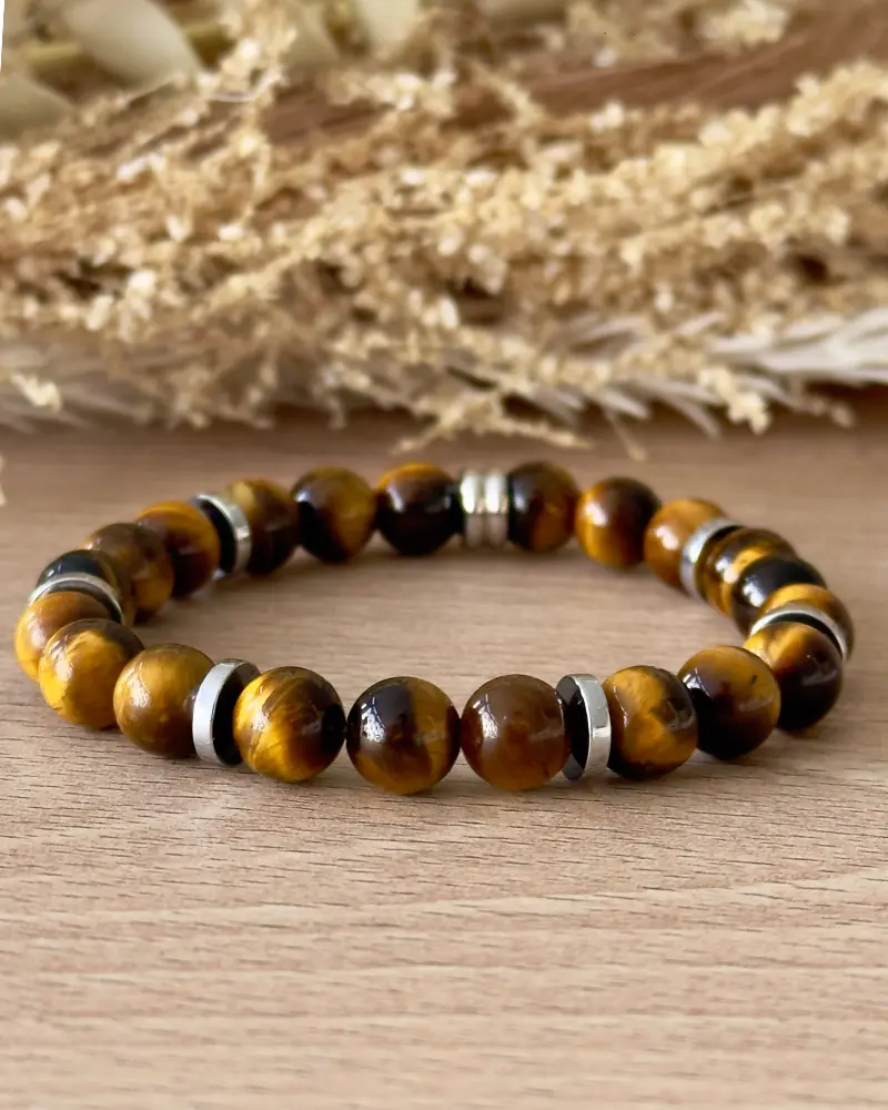 bracelet œil de tigre homme en pierres naturelles 8 mm vue d’ensemble